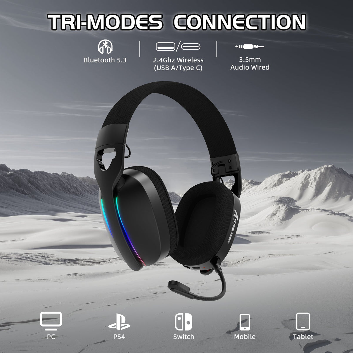 Attack Shark L90 Foldable Ultralight Tri-Mode RGB Gaming Headset — view 2