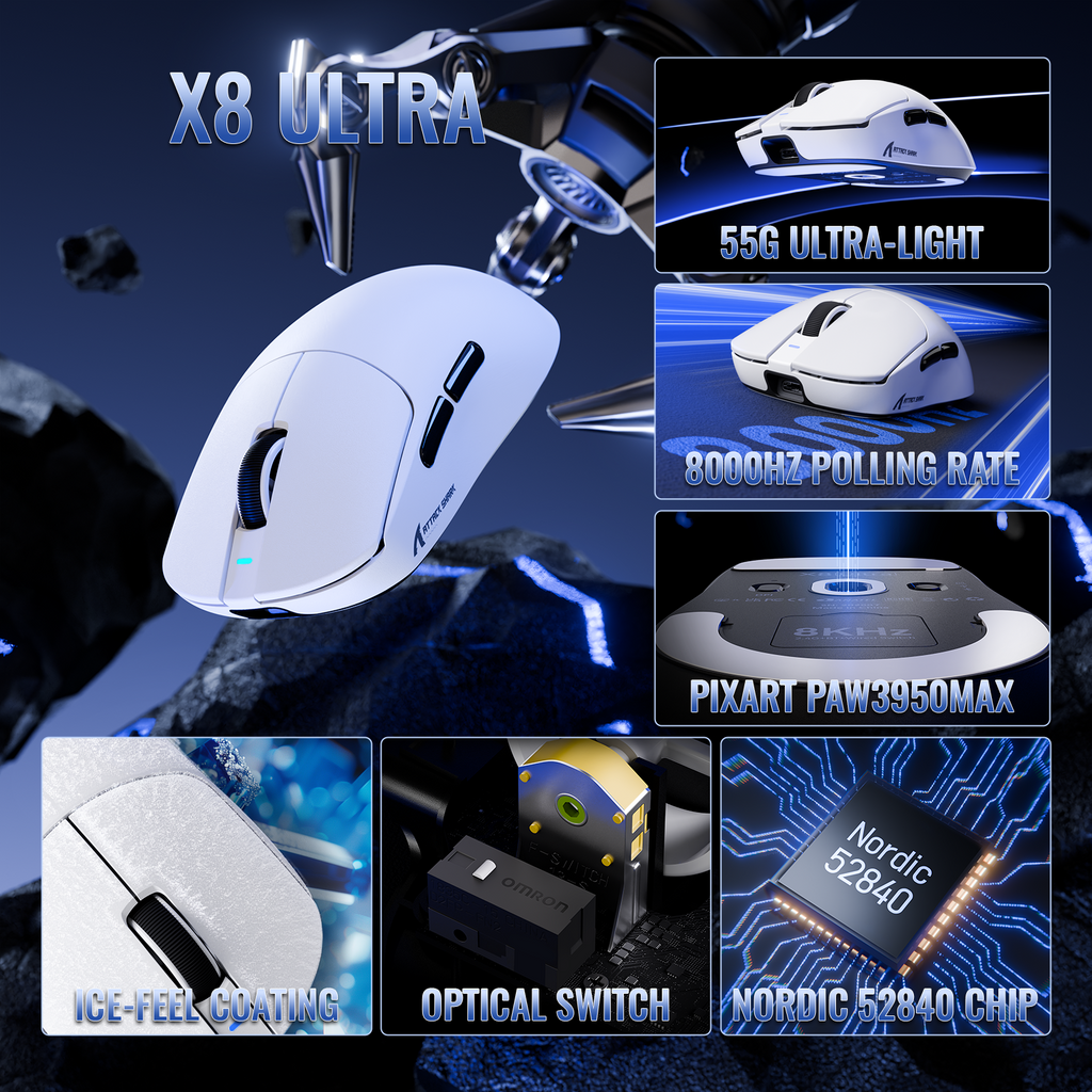 Attack Shark X8 Ultimate PAW3950MAX 8K Wireless Gaming Mouse — view 4
