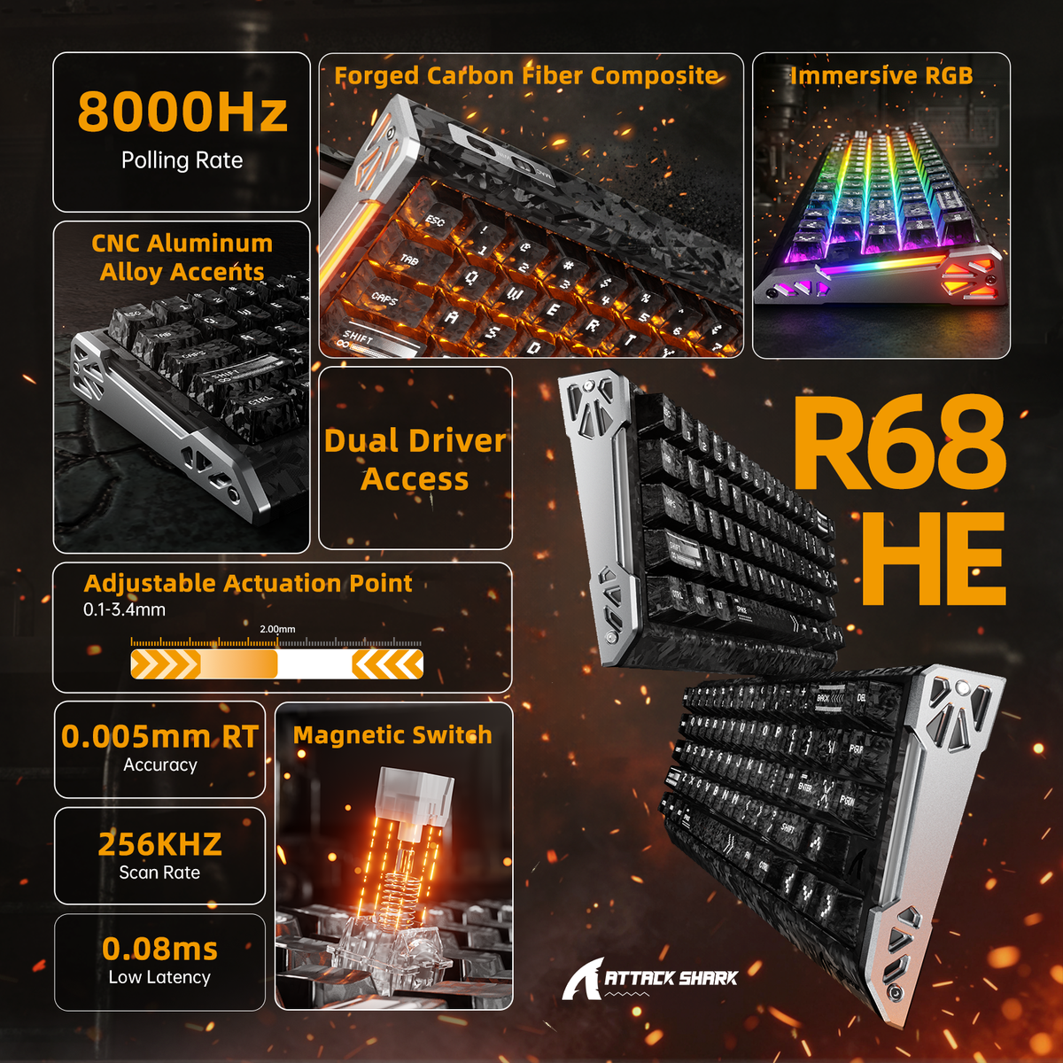 Attack Shark R68 HE Carbon Fibre 60% Wired 8K Magnetic Keyboard — view 2