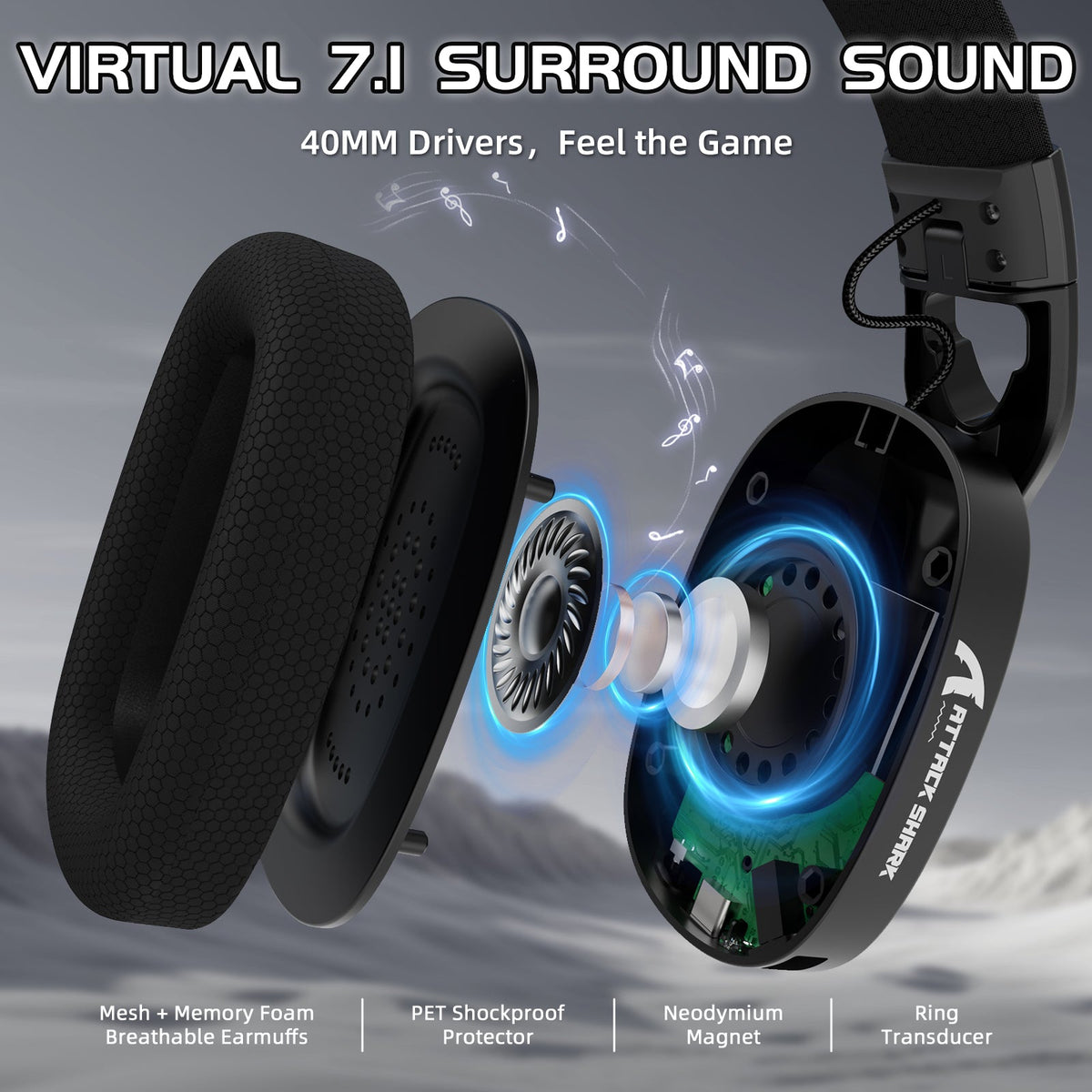 Attack Shark L90 Foldable Ultralight Tri-Mode RGB Gaming Headset — view 3
