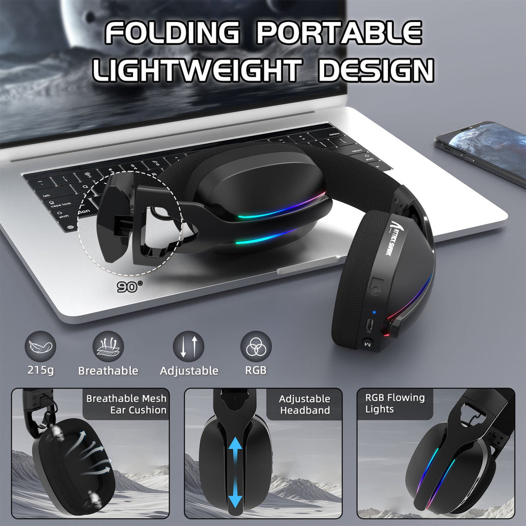 Attack Shark L90 Foldable Ultralight Tri-Mode RGB Gaming Headset — view 5