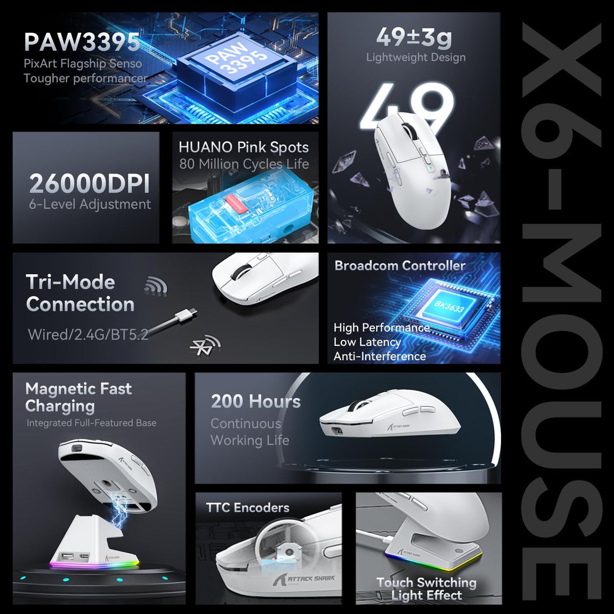 Attack Shark X6 49g Wireless Gaming Mouse with Charging Dock — view 3
